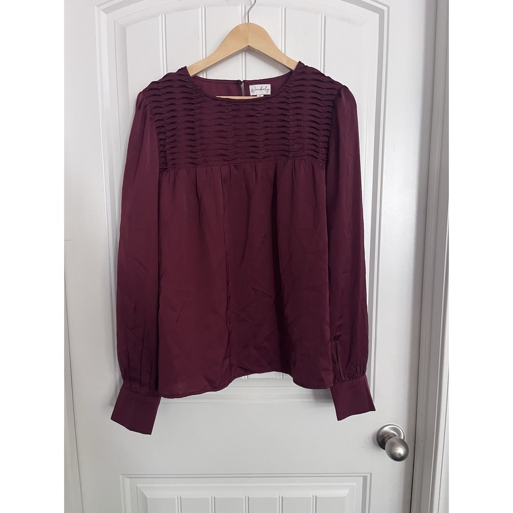 Wonderly Long Sleeve Blouse Burgundy Red XL Shirt 504